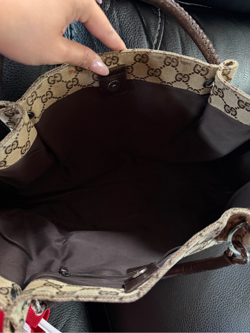Gucci Beige Canvas Tote with Brown Trim - Picture 3 of 5